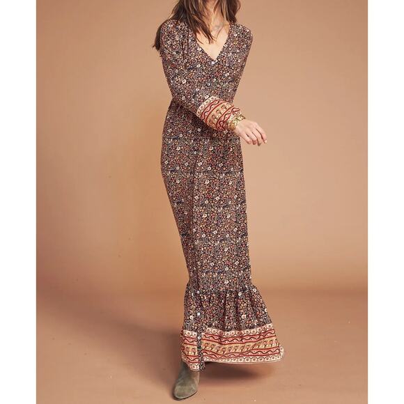 Faherty Toluca Border Print Long Sleeve Dress in Monserrat Floral Size XS - Picture 16 of 16